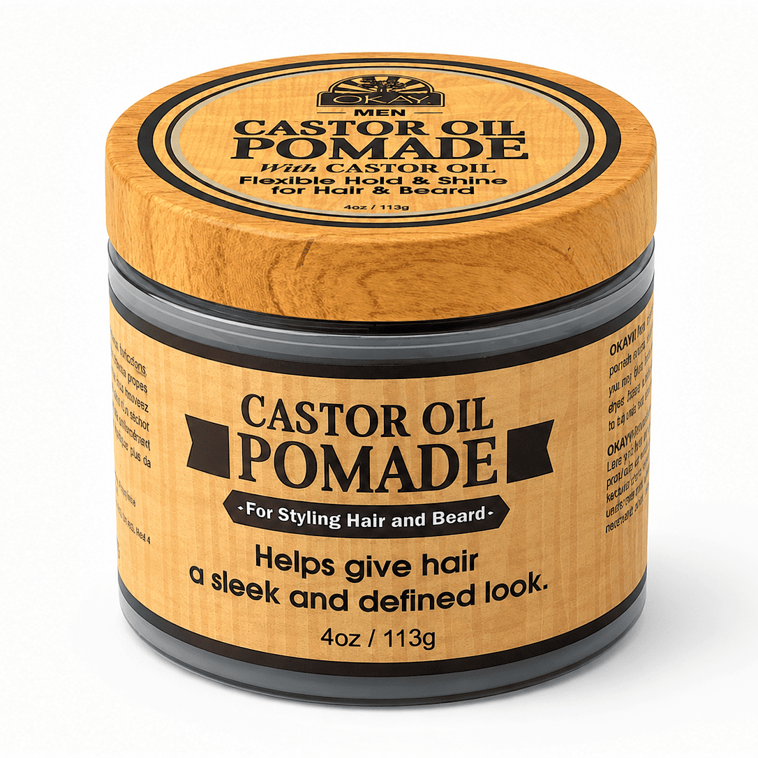 OKAY Men Castor Oil Beard & Hair Pomade, All-Day Hold Styling Pomade for Beard & Hair, Adds Shine & Definition, Silicone & Paraben Free, For All Hair
