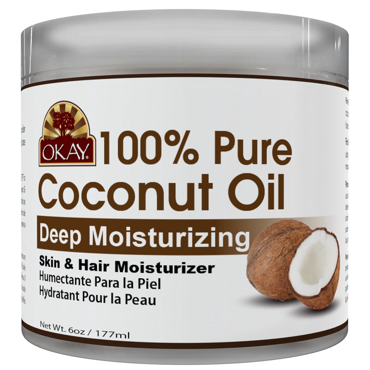 Okay Pure Naturals Pure Coconut Oil with Vitamin E Natural Skin Moisturizer and Anti Dandruff Formula, 6 oz