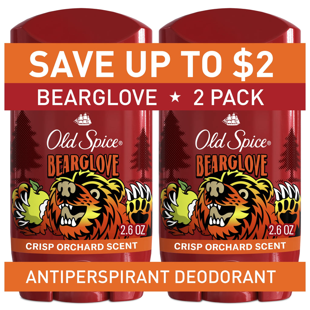 Old Spice Men's Deodorant, Invisible Solid, Antiperspirant Deodorant Stick for Men, Bearglove, 2.6 oz, 2 Pack