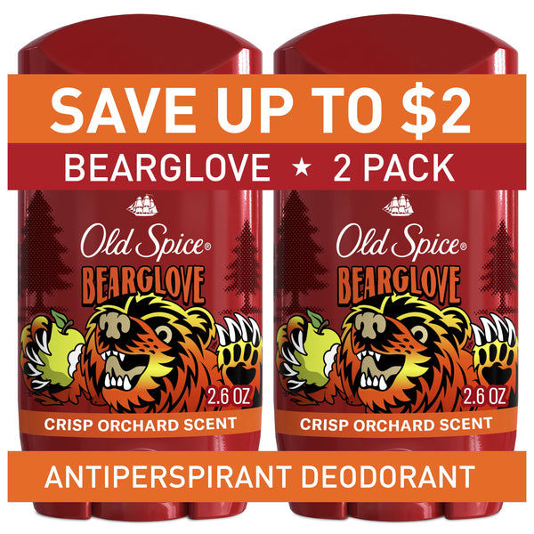 Old Spice Men's Deodorant, Invisible Solid, Antiperspirant Deodorant Stick for Men, Bearglove, 2.6 oz, 2 Pack