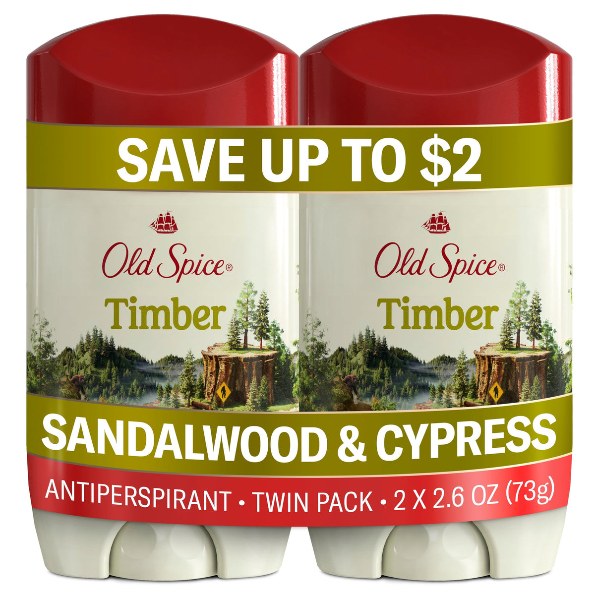Old Spice Men's Deodorant, Antiperspirant Deodorant Stick, Timber with Sandalwood, 2.6 oz, 2 Pack