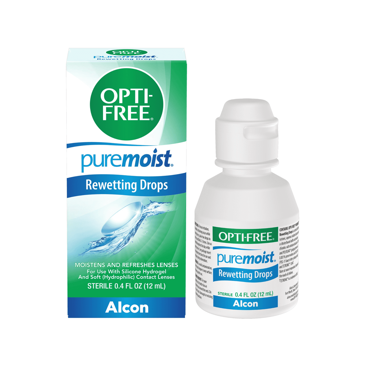 OPTI-FREE Puremoist Contact Lens Rewetting Drops for Soft Lenses, 12 mL