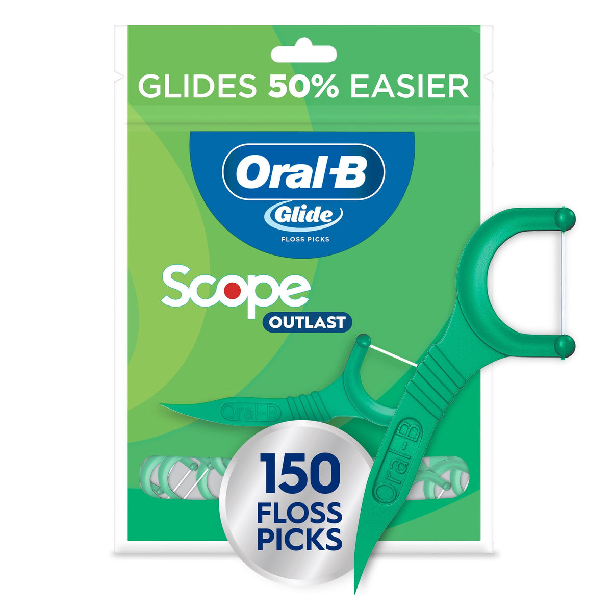 Oral‑B Floss, Glide Mint Floss Picks with Scope, 150 Count