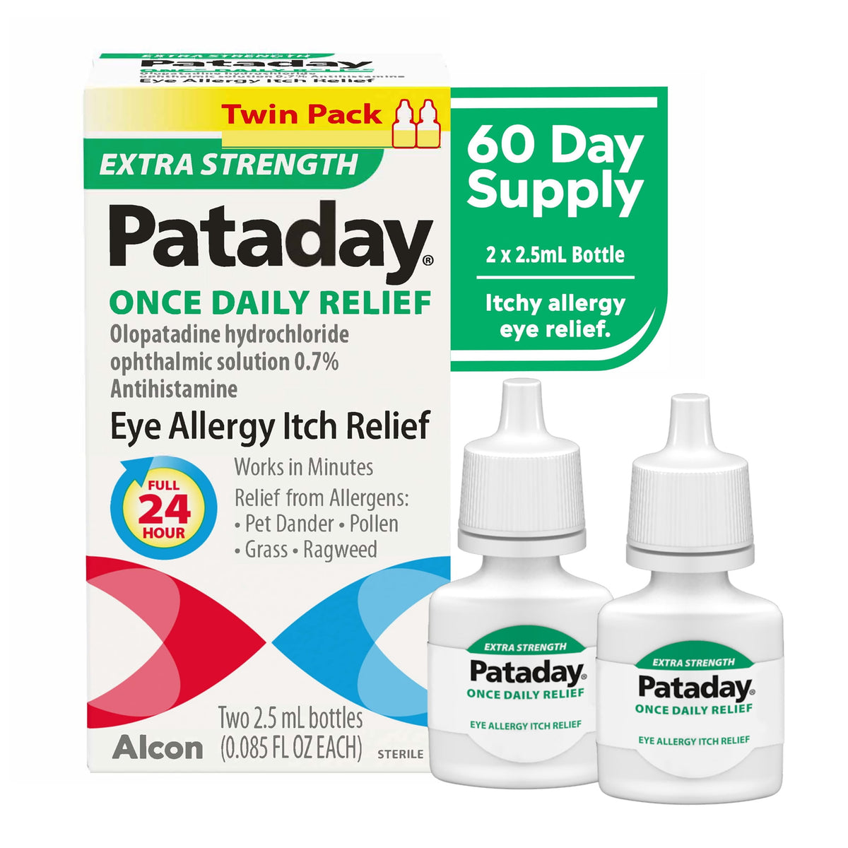 Pataday Once Daily Extra Strength Eye Allergy Itch Relief Drops, 2.5 ml, Twin Pack