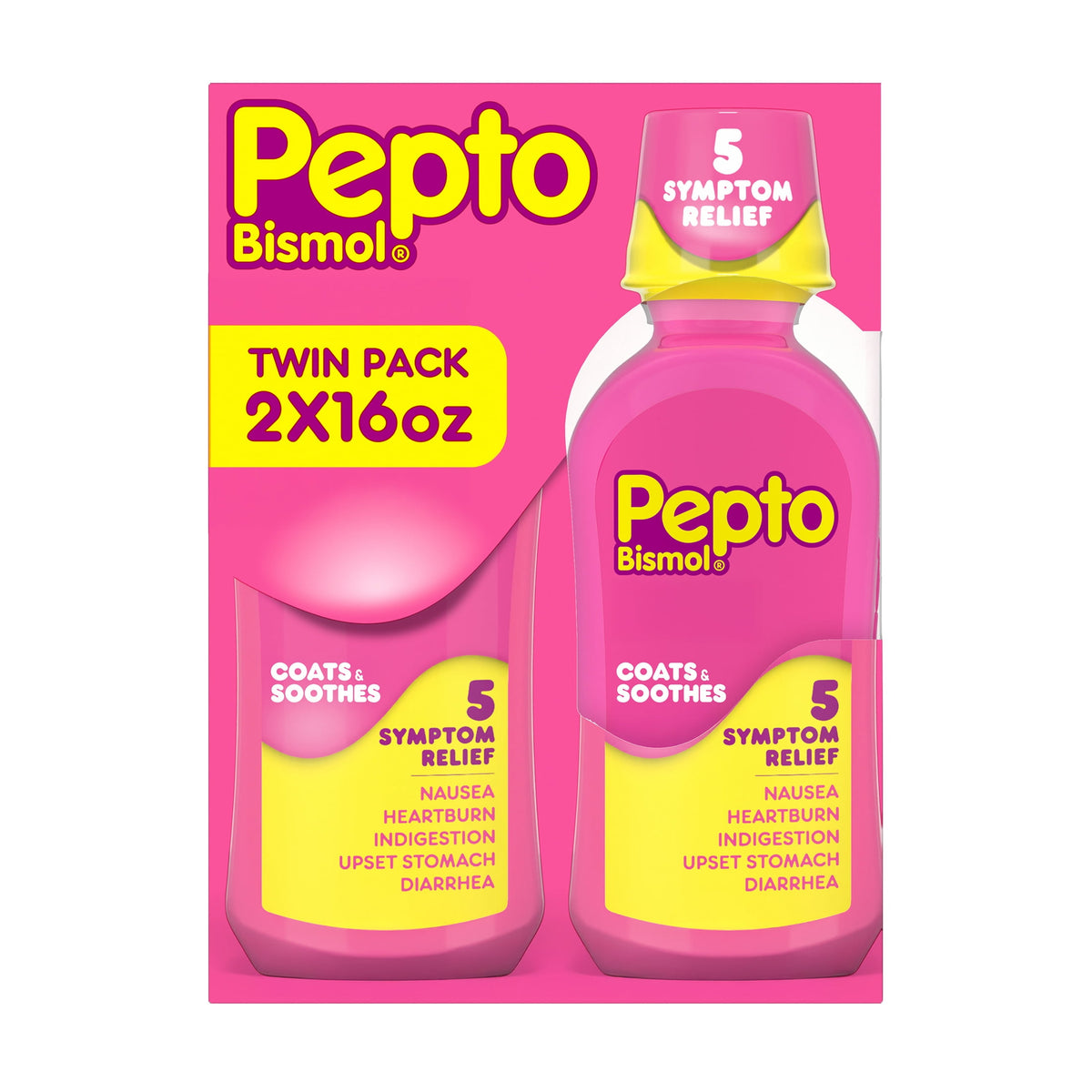 Pepto Bismol Liquid, Upset Stomach Relief, Stomach Relief, Anti-Diarrheal, 16 Fl oz, 2 Pack