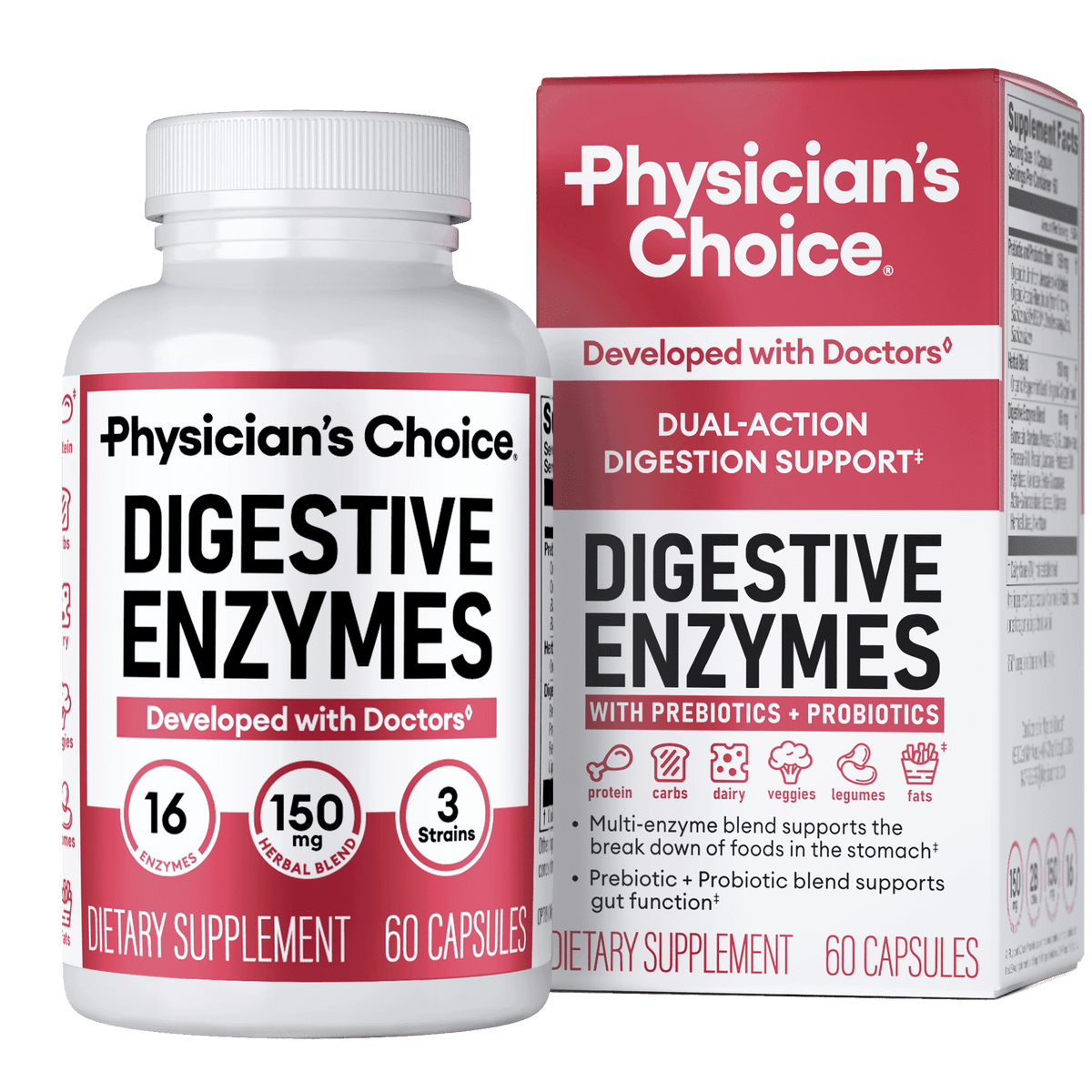 Physician's Choice Digestive Enzymes - for Digestive Health & Gut Health, Bloating & Meal Time Discomfort for Men and Women, 60ct