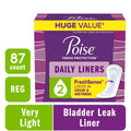 Poise Daily Incontinence Panty Liners, 2 Drop Very Light Absorbency, Regular, 87 Count