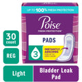 Poise Incontinence Pads for Women, 3 Drop Light Absorbency, Regular Length, 30 Count