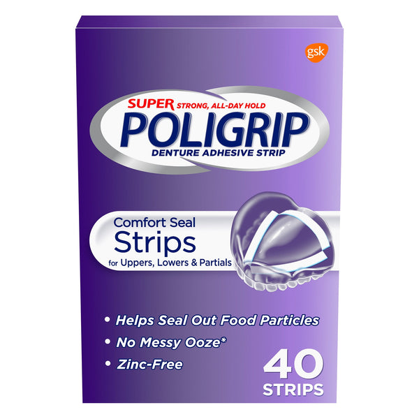 Poligrip Comfort Seal Denture and Partials Adhesive Strips, 40 Ct, for Adults