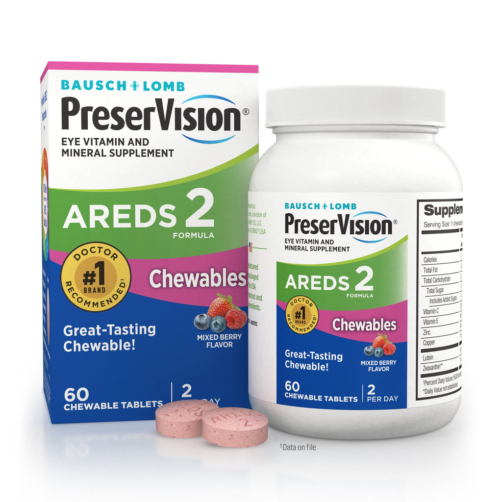 PreserVision AREDS 2 Eye Vitamins and Minerals with Lutein and Zeaxanthin, Mixed Berry Chewables, 60 Count