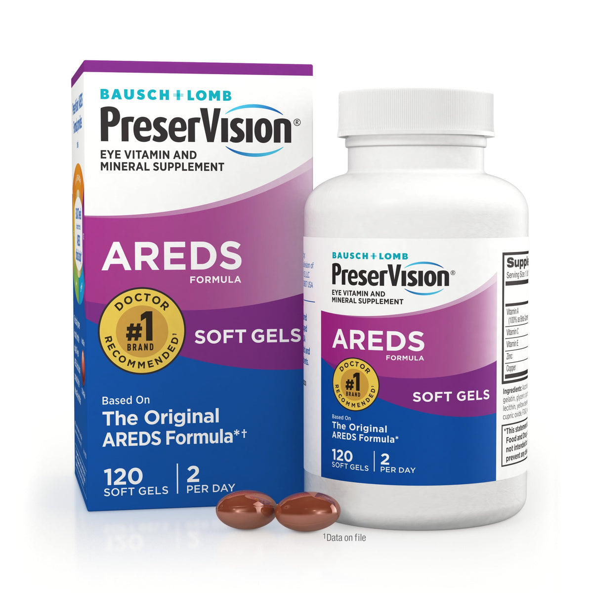 PreserVision AREDS Eye Vitamins and Minerals with Beta Carotene Softgels, 120 Count