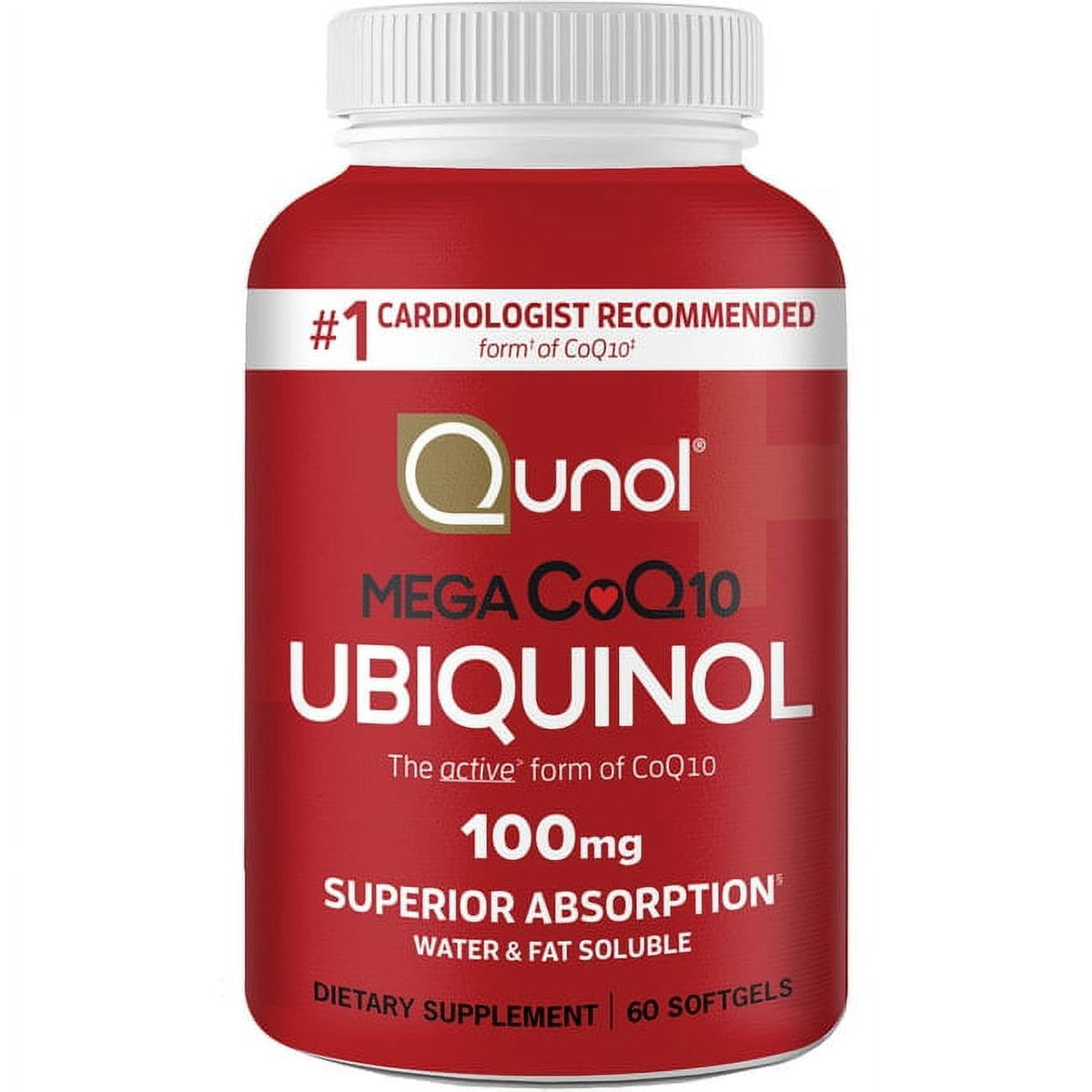 Qunol Mega Ubiquinol CoQ10 Softgels, 100mg, Antioxidant Supplement for Heart Health, 60 Count
