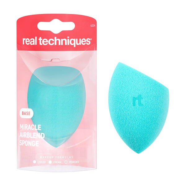 Real Techniques Miracle Airblend Sponge, Makeup Blending Sponge for Liquids & Creams, Blue, 1 Count