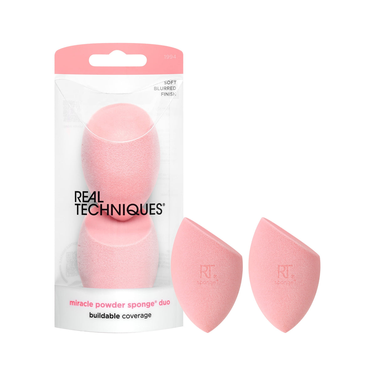 Real Techniques Miracle Powder Sponges, for Loose or Pressed Setting Powders, Pink, 2 Count