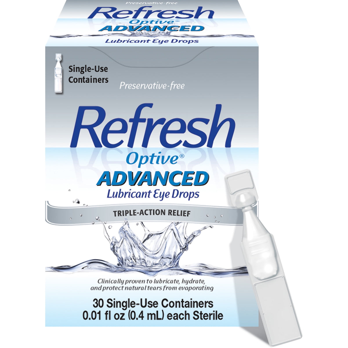 Refresh Optive Advanced PF Lubricant Eye Drops Preservative-Free Artificial Tears, 0.4 ml, 30 Count