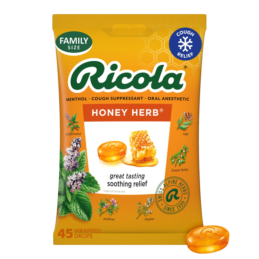 Ricola Honey Herb Cough Drops for Sore Throat and Cough Relief, Value Pack, 45 Count