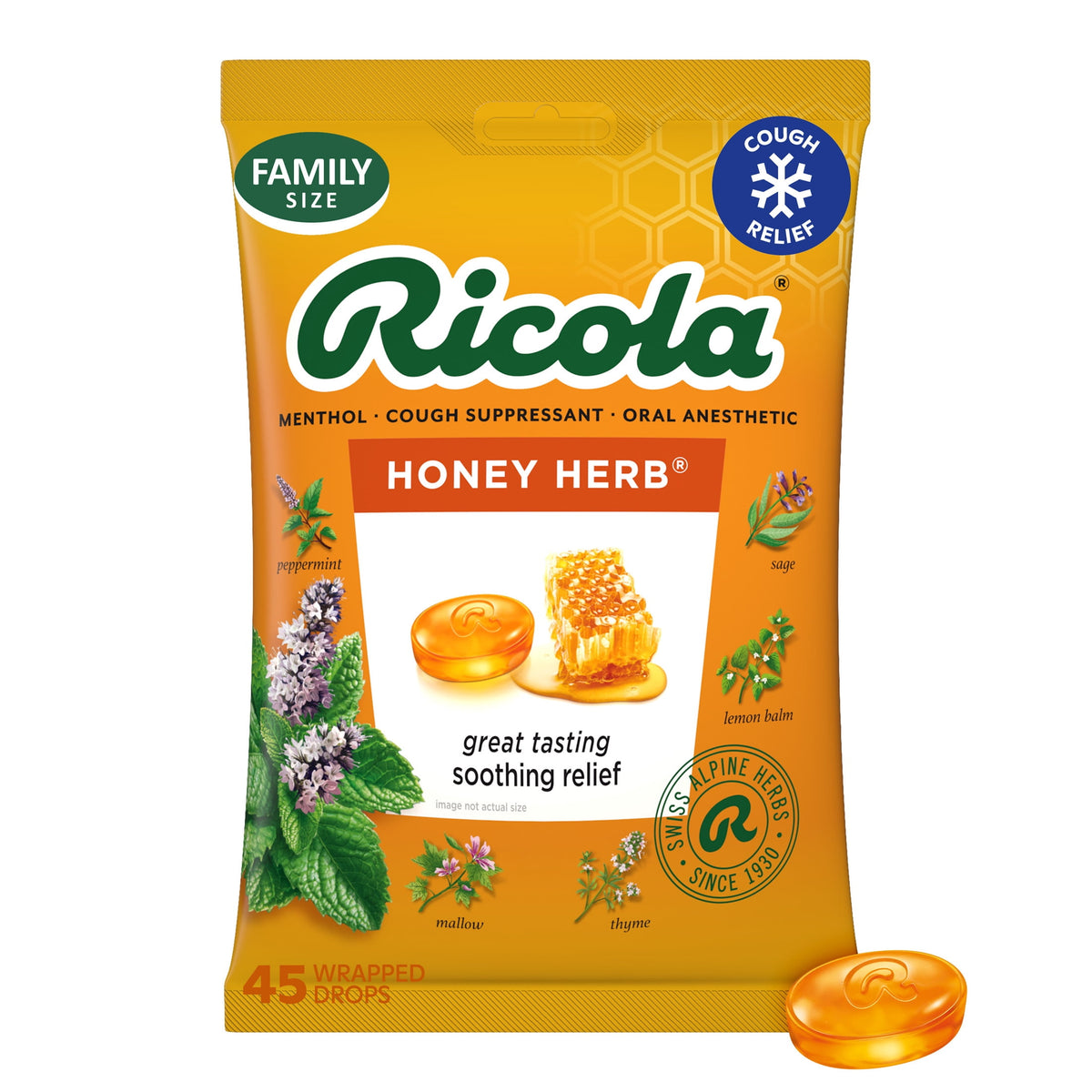 Ricola Honey Herb Cough Drops for Sore Throat and Cough Relief, Value Pack, 45 Count