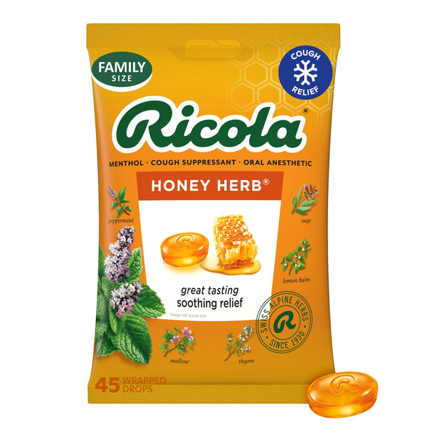 Ricola Honey Herb Cough Drops for Sore Throat and Cough Relief, Value Pack, 45 Count