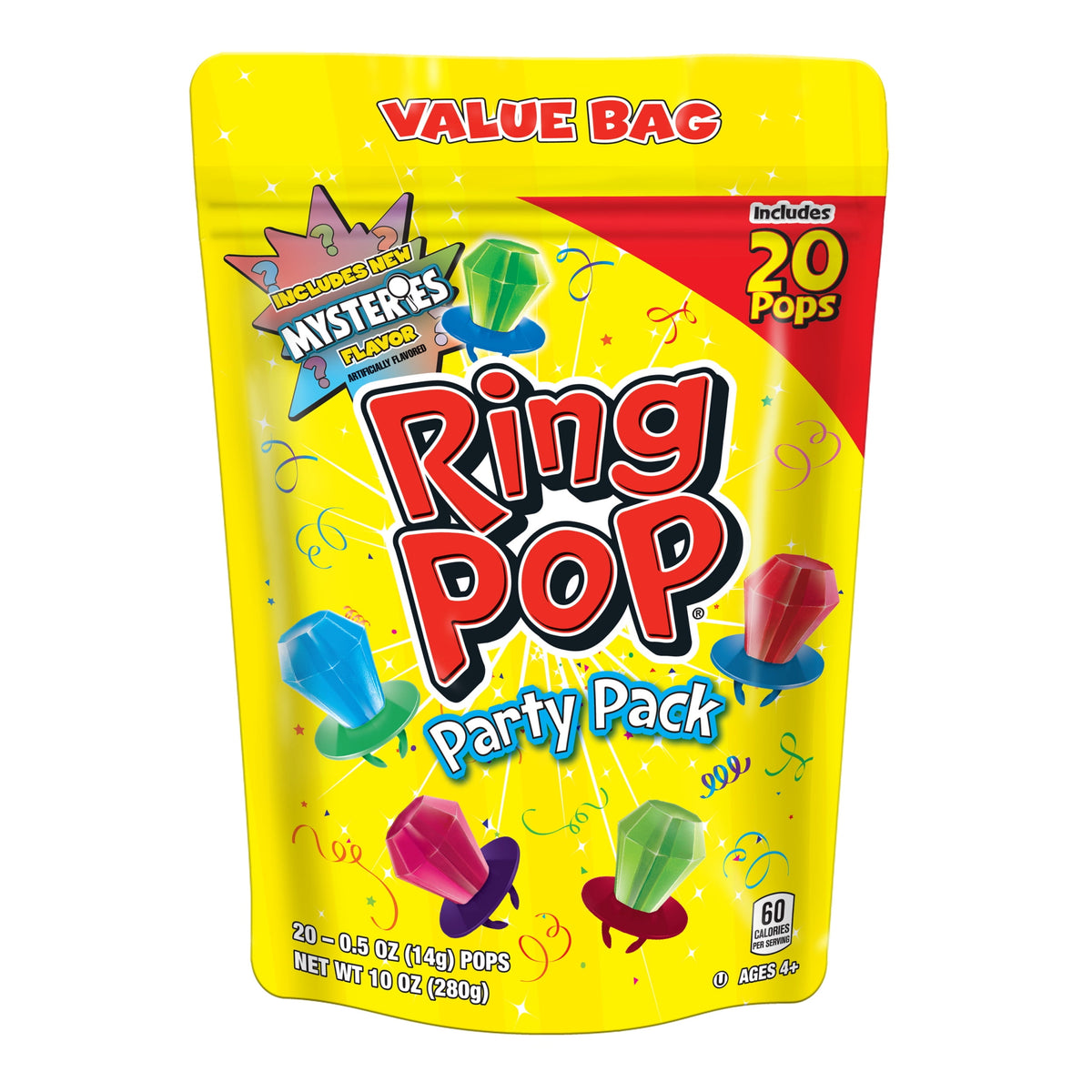 Ring Pop Lollipops, Assorted Flavors, Full Size Candy, Party Favor, 10 oz, 20 Count Variety Pack