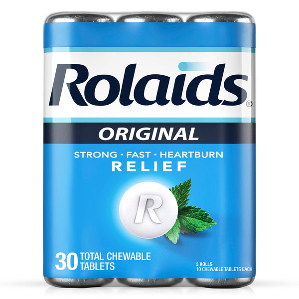 Rolaids Original Strength Antacid, 30 Chewable Tablets, Mint Flavor, Original Strength Heartburn Relief, 3 x 10 Tablets