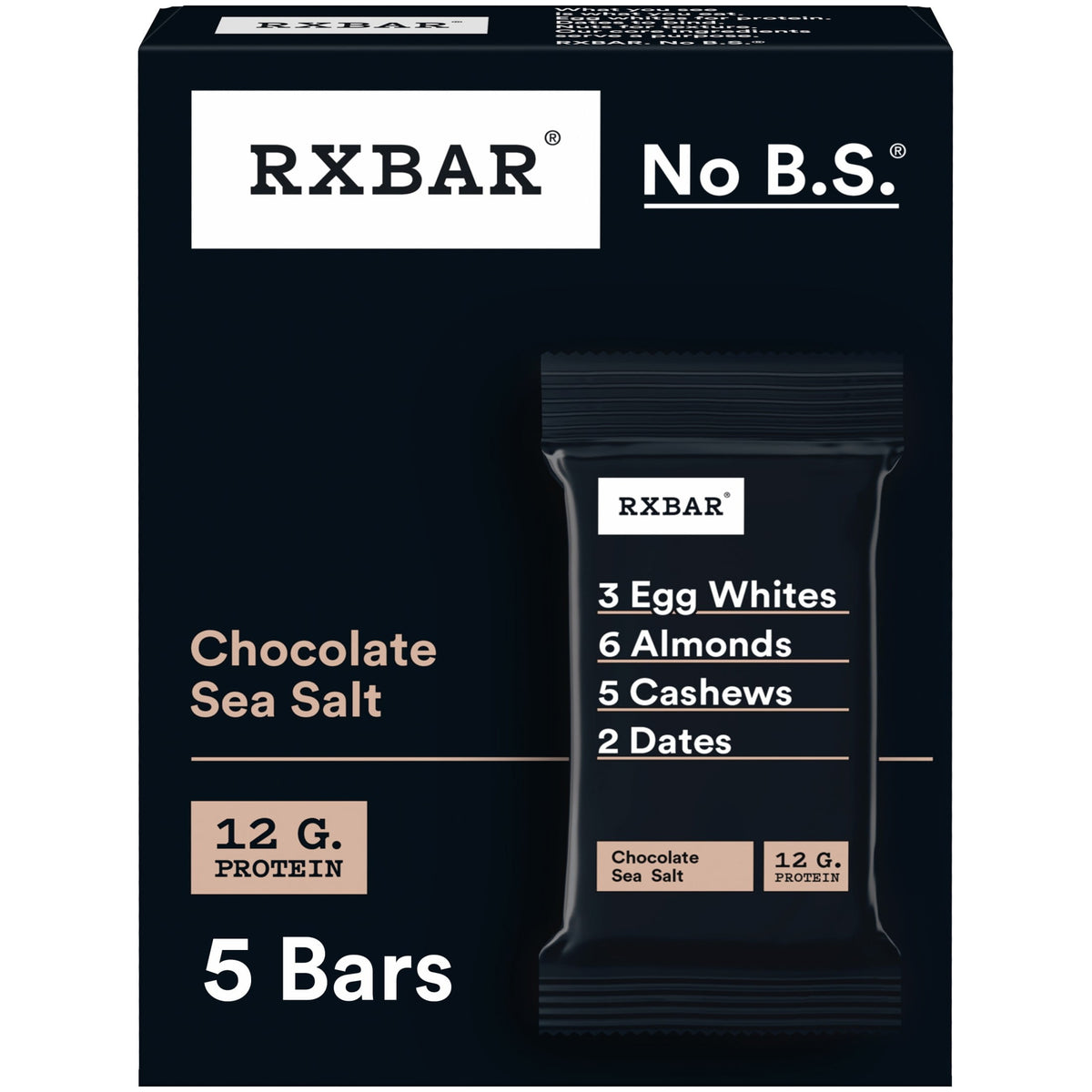 RXBAR, Chocolate Sea Salt Gluten-Free Protein Bars, 5 Count