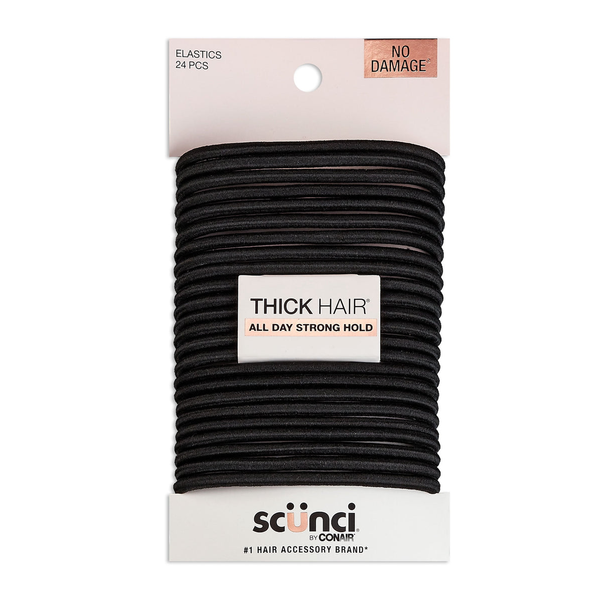 Scunci No Damage No Metal Hair Ties, Black, 24 Count Ponytail Holders