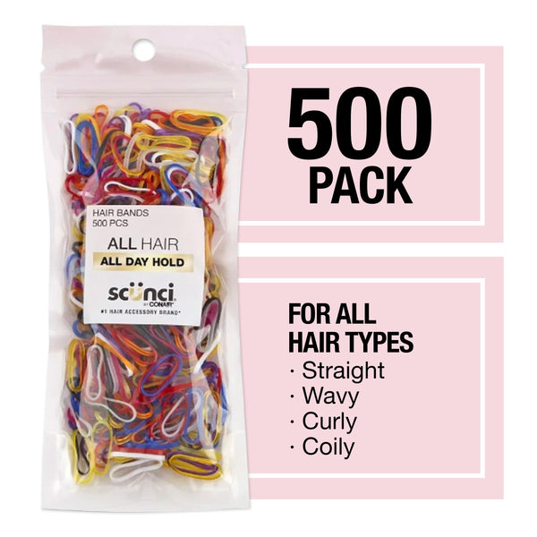 Scunci No Damage Polyband Ponytail Hair Ties, Multicolor, 500 Count