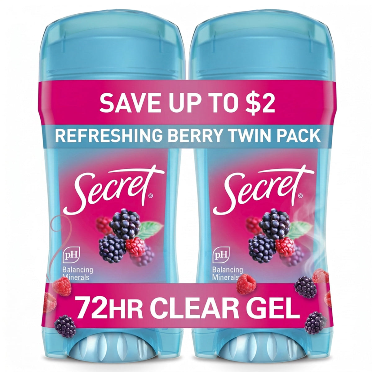Secret Antiperspirant and Deodorant for Women, Fresh Clear Gel, Berry Scent, 2.6 oz, Twin Pack