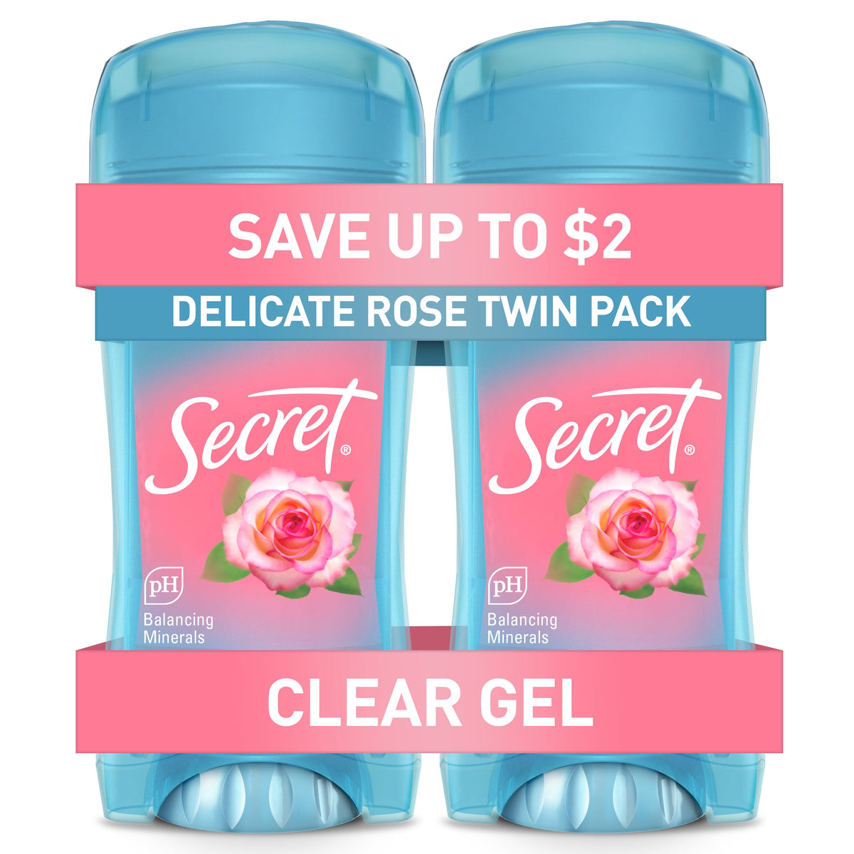 Secret Fresh Clear Gel Antiperspirant and Deodorant for Women, Delicate Rose Scent, 2.6 oz, Twin Pack