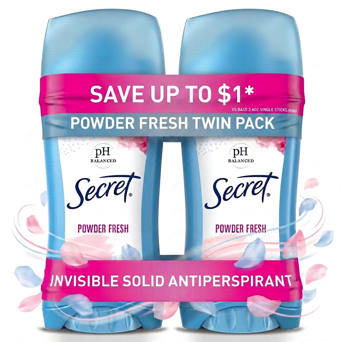 Secret Invisible Solid Antiperspirant Deodorant, Powder Fresh, 2.6 oz, Twin Pack