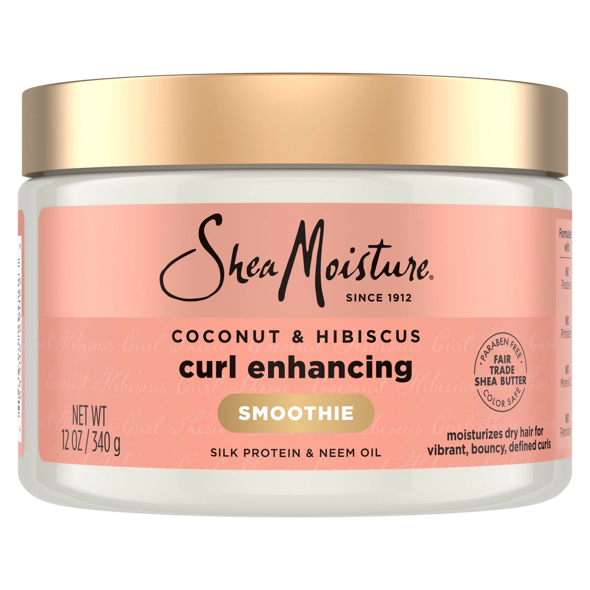 SheaMoisture Curl Enhancing Smoothie Hair Cream To Soften & Define Curls, Coconut & Hibiscus Sulfate Free & Paraben Free Curl Cream, 12 oz