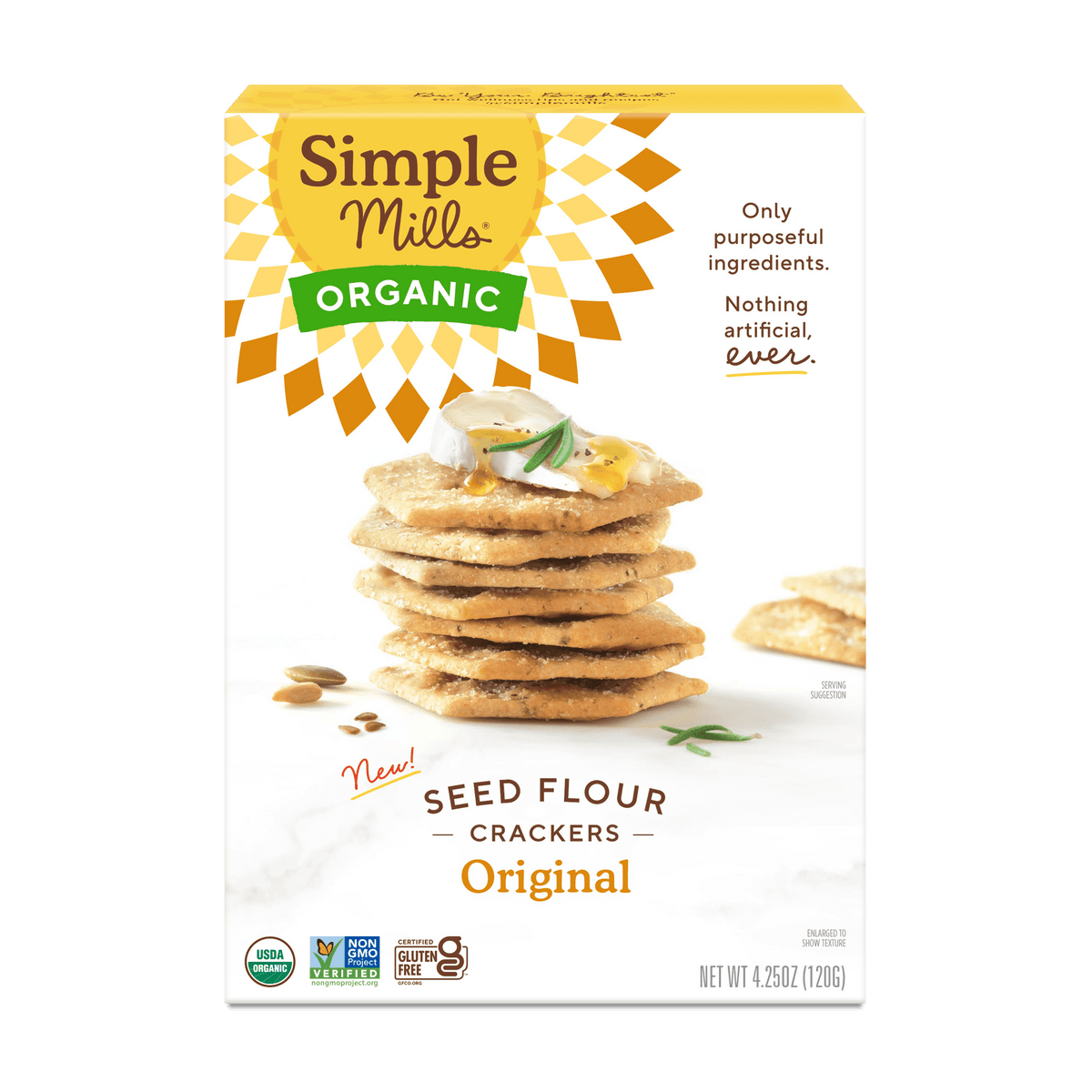 Simple Mills Organic Seed Flour Crackers, Original Sea Salt, Gluten-Free, 4.25 oz