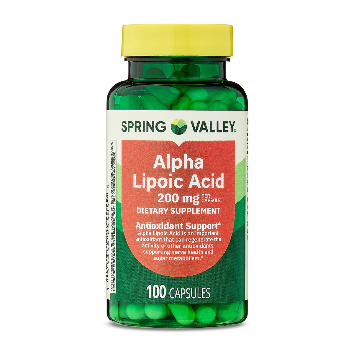Spring Valley Alpha Lipoic Acid, Antioxidant Support, Dietary Supplement, 200mg Capsule, 100 Count
