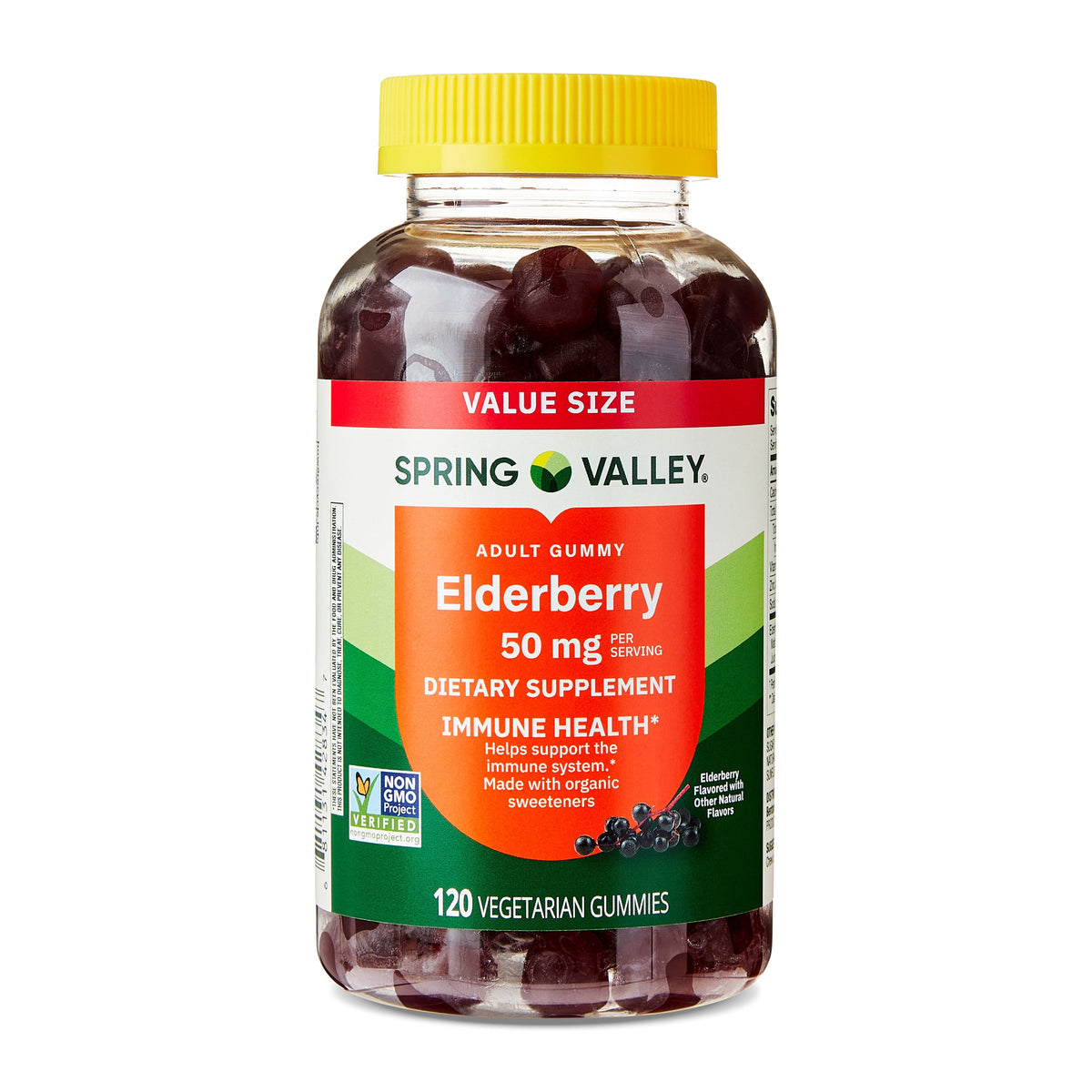 Spring Valley Adult Elderberry Dietary Supplement Gummies for Immune Health, 50mg, 120 Count