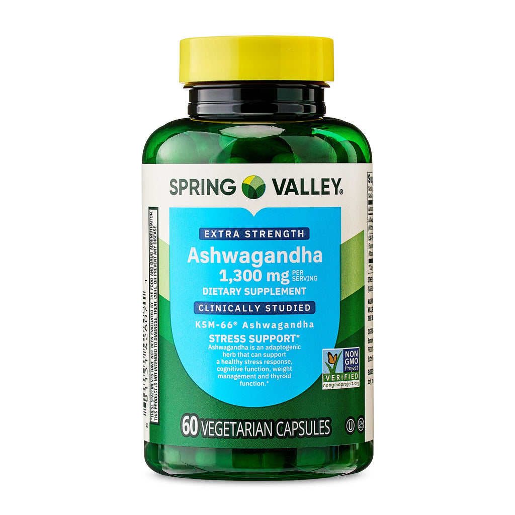 Spring Valley Extra Strength Ashwagandha Dietary Supplement, 1300 mg, 60 Vegetarian Capsules