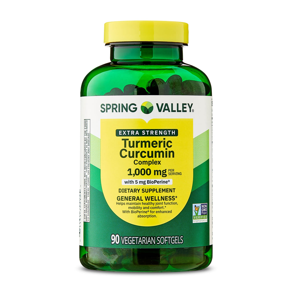 Spring Valley Extra Strength Turmeric Curcumin Complex Softgels Dietary Supplement, 1,000 mg, 90 Count