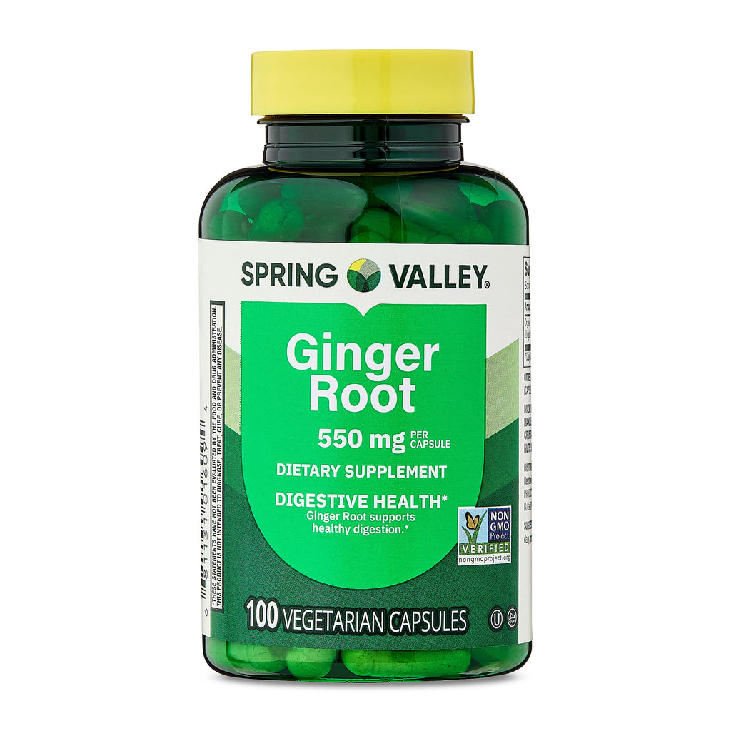 Spring Valley Ginger Root Dietary Supplement Capsules for Digestive Health, 550 mg, 100 Count