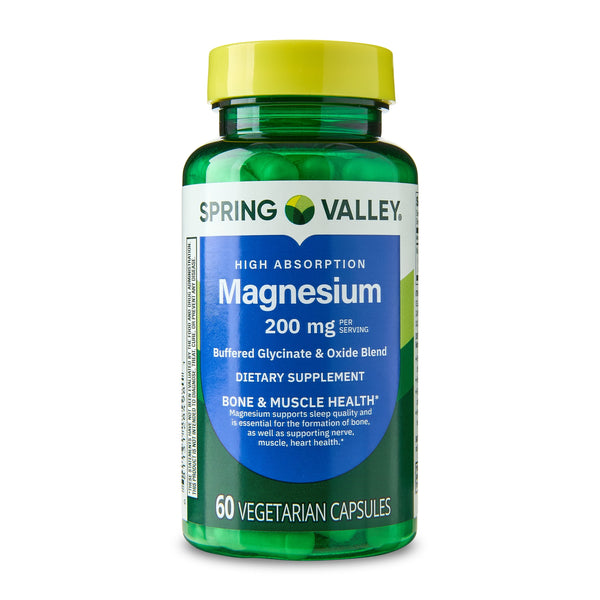 Spring Valley Magnesium Sleep Support Bone & Joint Health Dietary Supplement Vegetarian Capsules, 200 mg, 60 Count