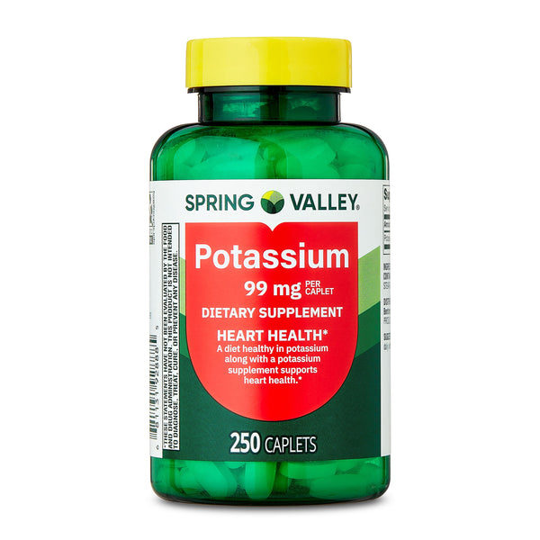 Spring Valley Potassium Heart Health Dietary Supplement Caplets, 99 mg, 250 Count