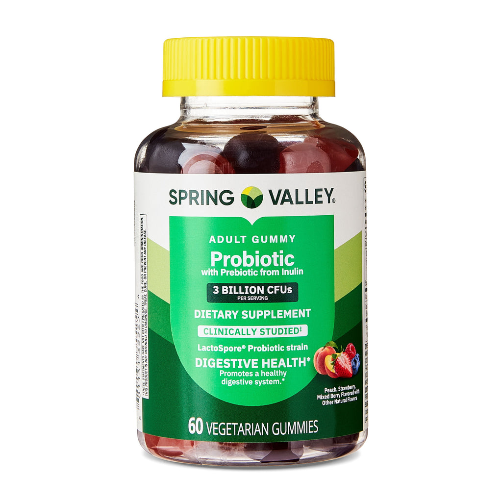 Spring Valley Probiotic with Prebiotic from Inulin Vegetarian Gummies for Digestive Health, Assorted Flavors, 3 Billion CFU, 60 Count
