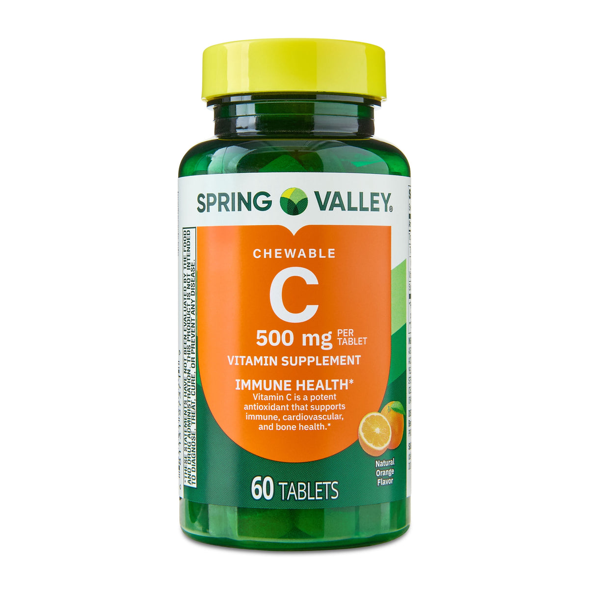 Spring Valley Vitamin C Dietary Supplement, Orange Flavor, 500 mg, 60 Count, Chewable Tablets
