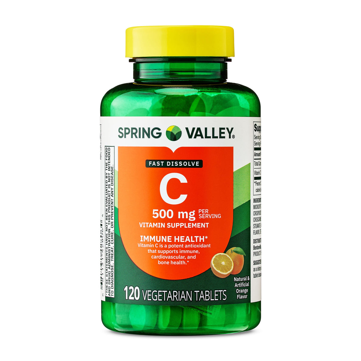 Spring Valley Vitamin C Dietary Supplement, Orange Flavor, 500 mg, 120 Count, Fast Dissolve Tablets for Immune Health