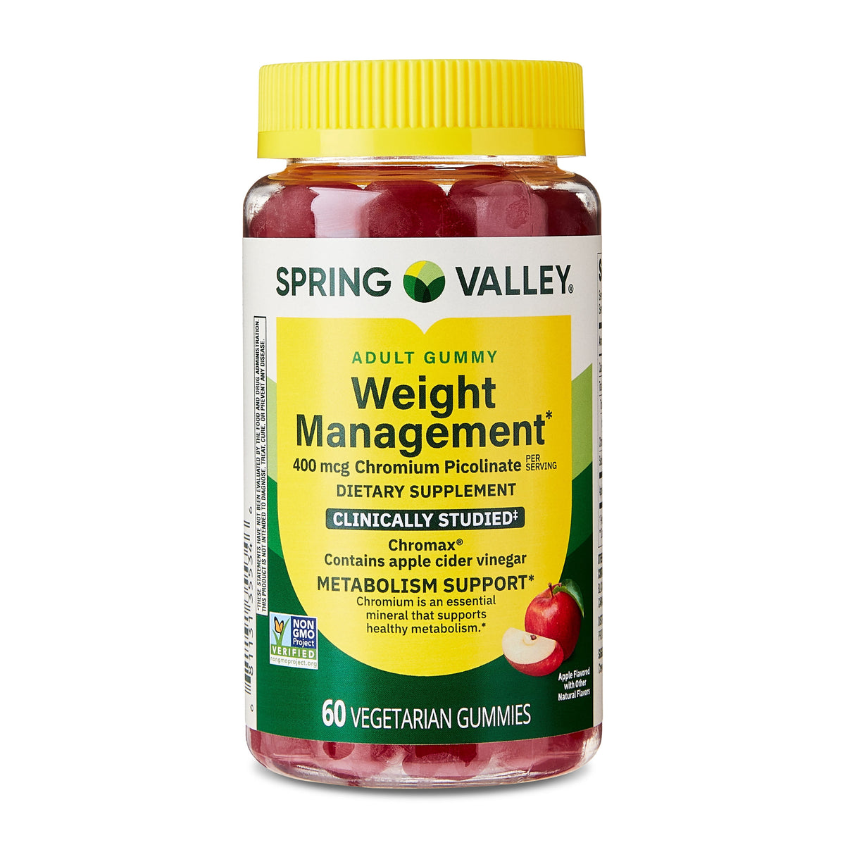 Spring Valley Weight Management Vegetarian Gummy for Metabolism Support, Chromium Picolinate 400mcg, Natural Apple Flavor, 60 Count