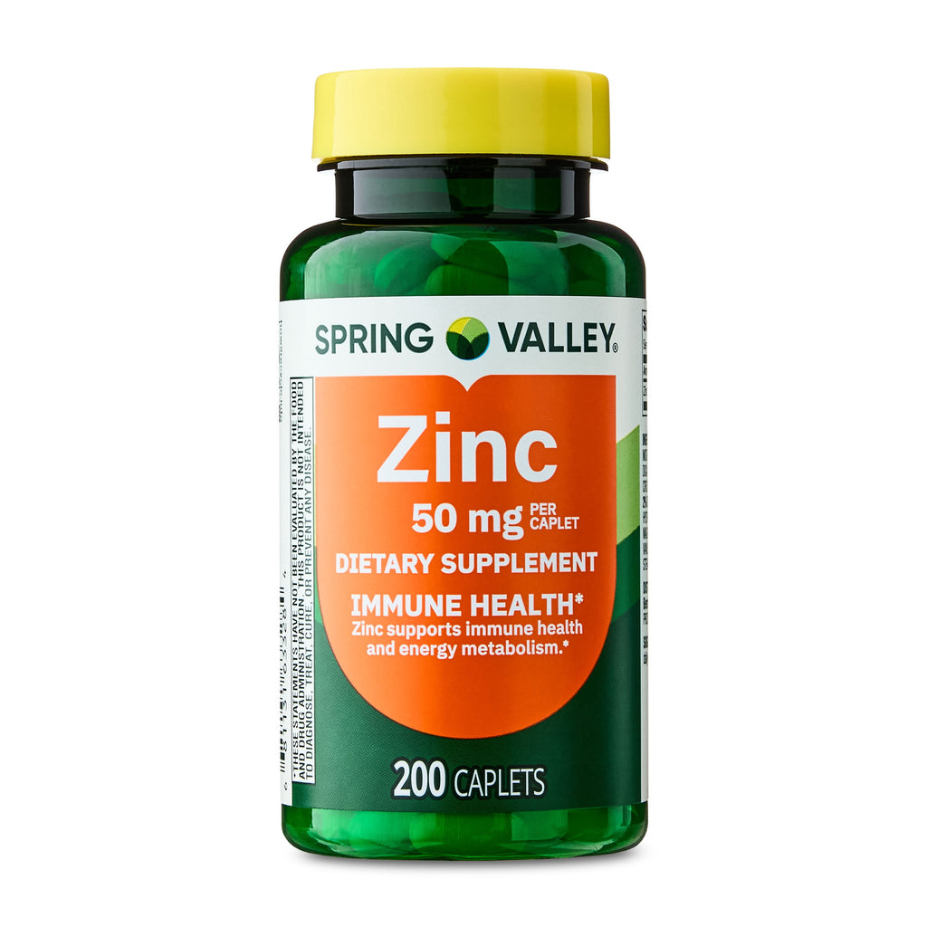 Spring Valley Zinc Dietary Supplement Caplets for Immune Health, 50 mg, 200 Count