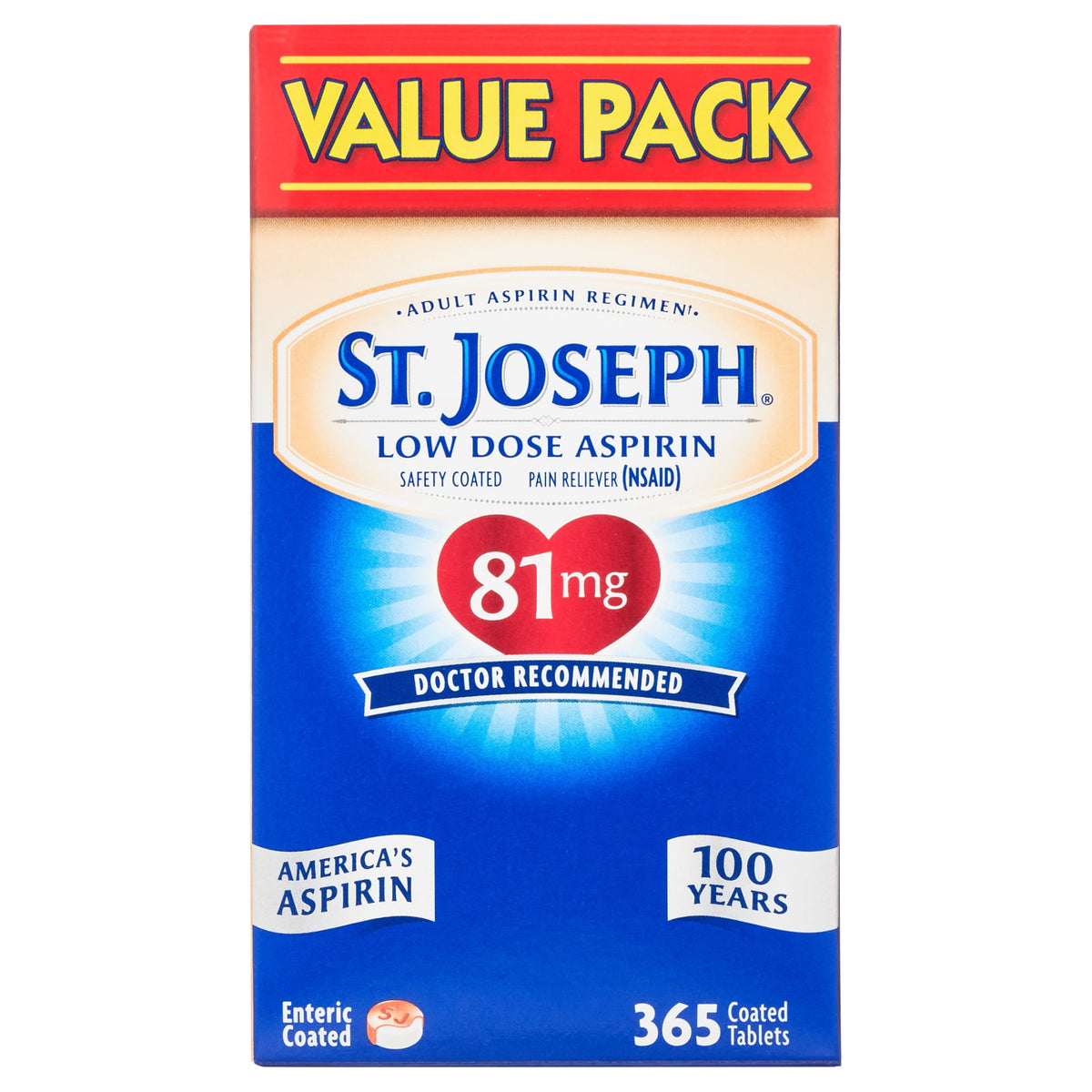 St. Joseph Aspirin Pain Reliever Low Dose (NSAID) 81mg, 365 Count