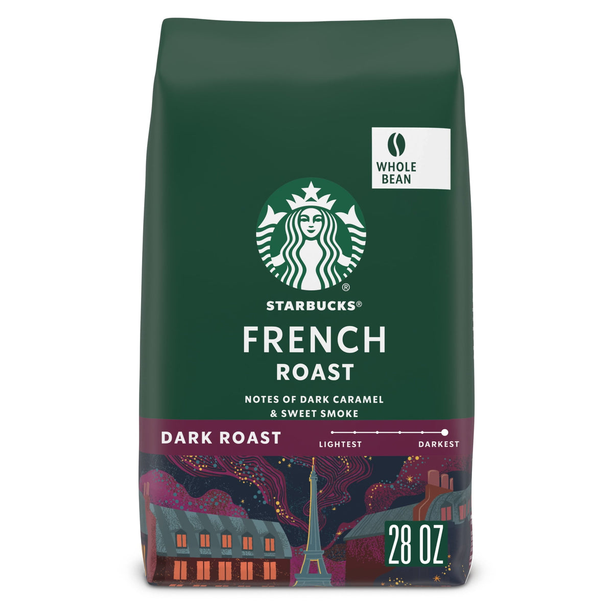 Starbucks French Roast, Whole Coffee Beans, Dark Roast Hot or Iced Coffee, 28 oz