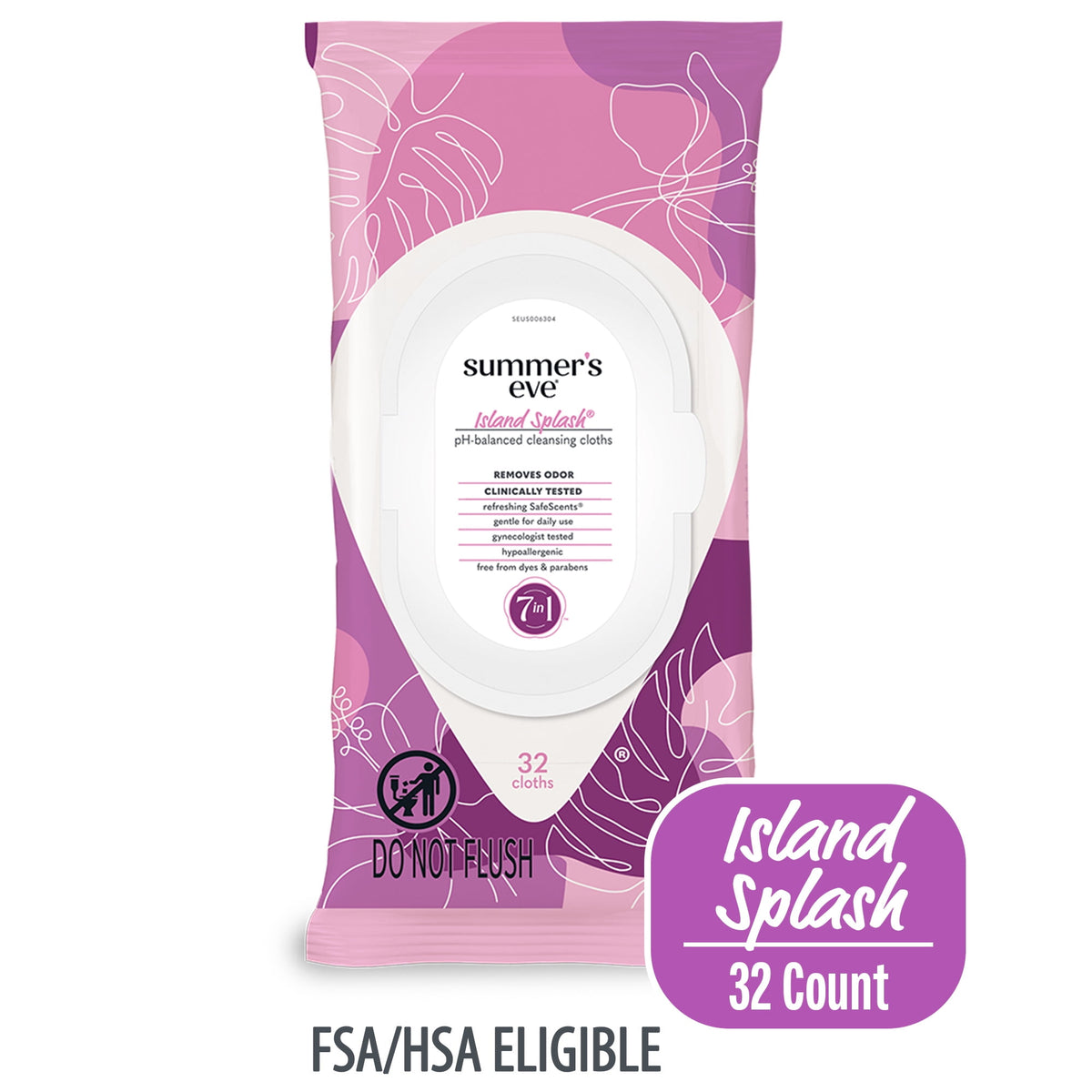 Summer’s Eve Island Splash Daily Feminine Wipes, Removes Odor, pH Balanced, 32 Count
