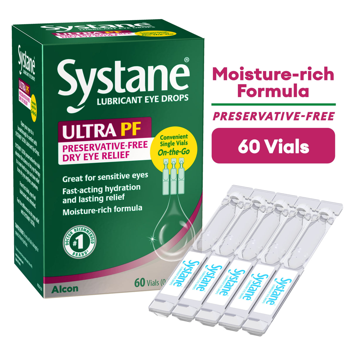 Systane Ultra Preservative Free Eye Lubricant Drops for Dry Eyes, 60 Count Vials