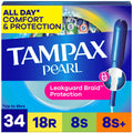 Tampax Pearl Tampons Multipack, with LeakGuard Braid, Regular/Super/Super Plus Absorbency, Unscented, 34 Count