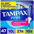 Tampax Pearl Tampons Trio Multipack with LeakGuard Braid, Light/Regular/Super Absorbency, 47 Count